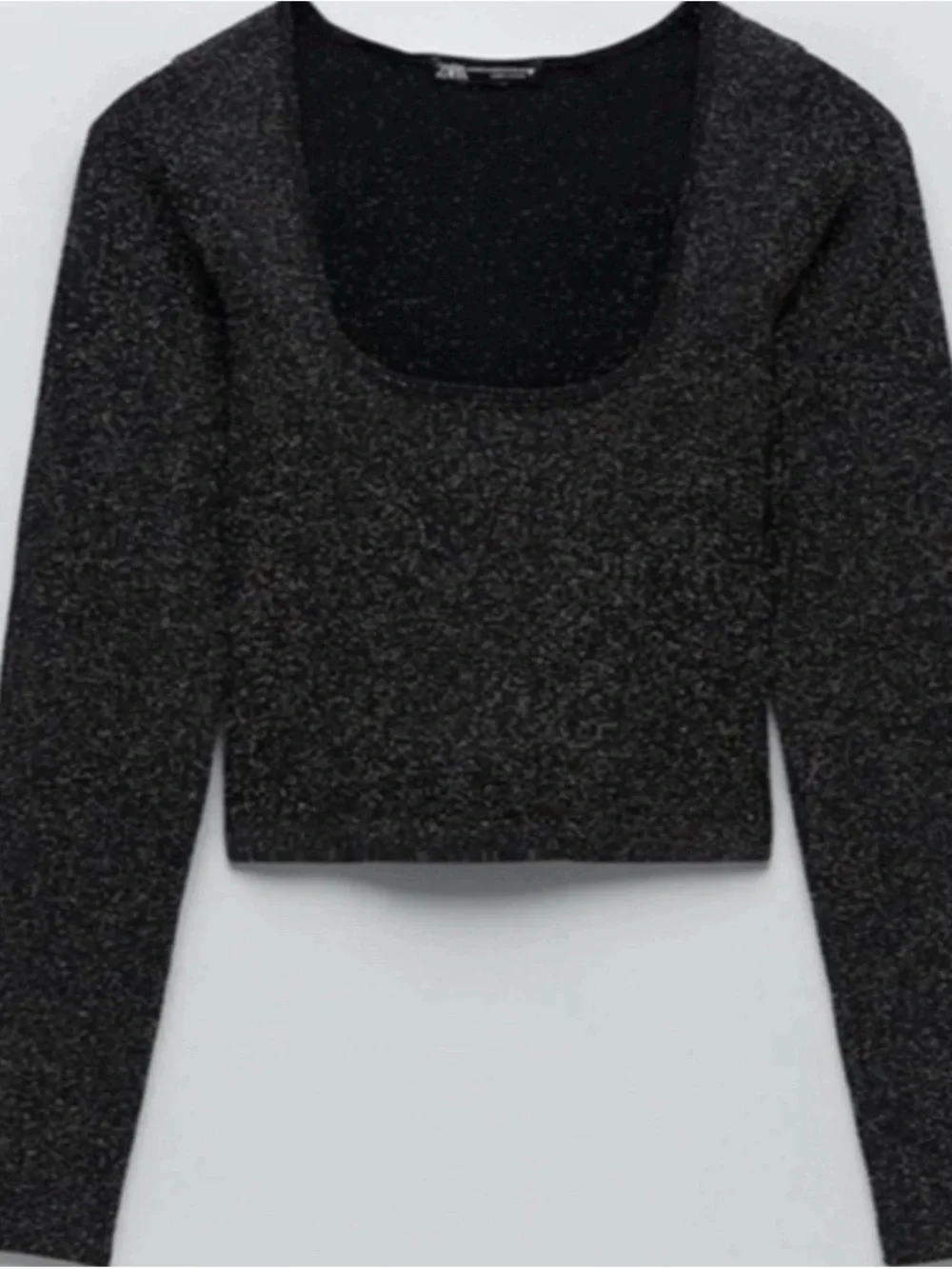 NWT Zara Limitless Contour Metallic Knit Crop Top Black Sparkle Long Sleeve